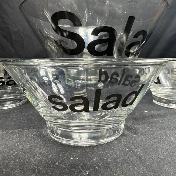 VTG Glass Salad Bowl Set – 1 Large + 6 Small Bowls w/ “Salad” Print Kitchenware - Picture 4 of 6